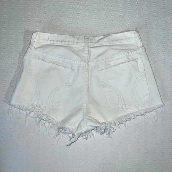Hollister Womens Denim Mini Shorts White Distressed Size 29 2000s Y2K Western - Picture 2 of 3